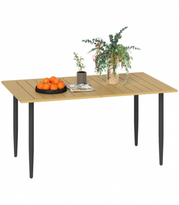 Outsunny Garden Dining Table for 6 Person with Parasol Hole, Brown