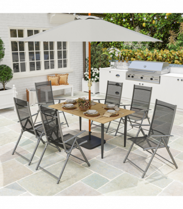 Outsunny Garden Dining Table for 6 Person with Parasol Hole, Brown