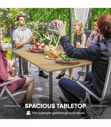 Outsunny Garden Dining Table for 6 Person with Parasol Hole, Brown