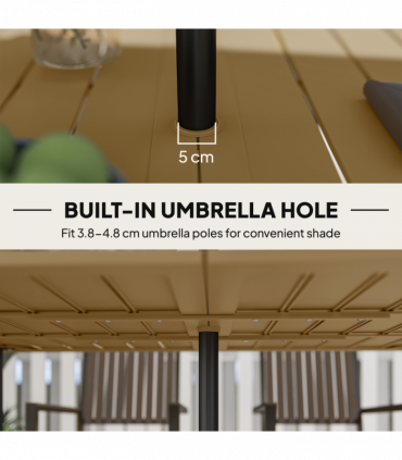 Outsunny Garden Dining Table for 6 Person with Parasol Hole, Brown