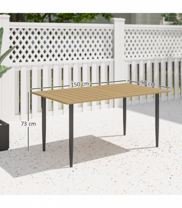 Outsunny Garden Dining Table for 6 Person with Parasol Hole, Brown