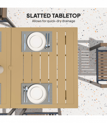 Outsunny Garden Dining Table for 6 Person with Parasol Hole, Brown
