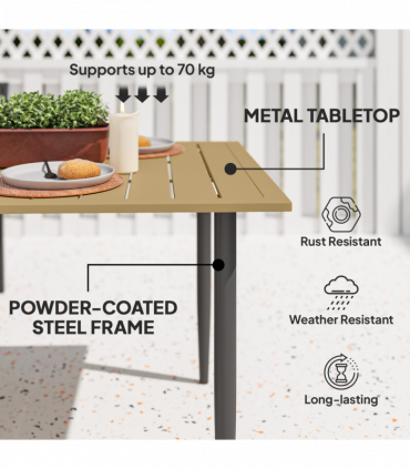 Outsunny Garden Dining Table for 6 Person with Parasol Hole, Brown