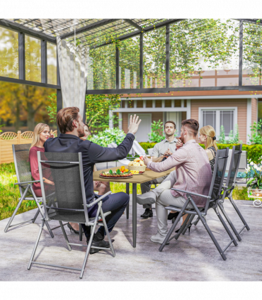 Outsunny Garden Dining Table for 6 Person with Parasol Hole, Brown
