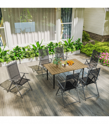 Outsunny Garden Dining Table for 6 Person with Parasol Hole, Brown