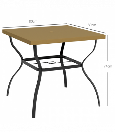 Outsunny Garden Dining Table w/ Umbrella Hole, Dining Table for 4, Brown