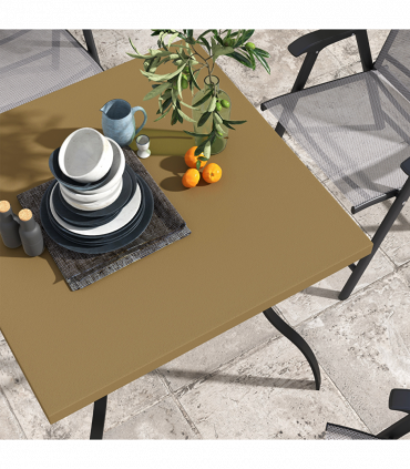 Outsunny Garden Dining Table w/ Umbrella Hole, Dining Table for 4, Brown