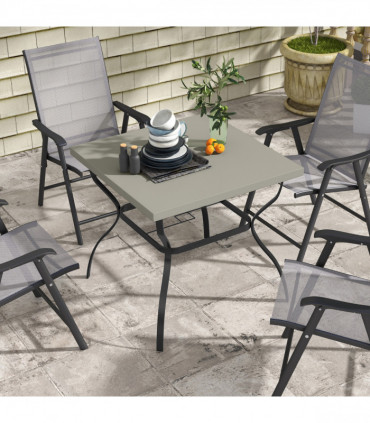 Outsunny Garden Dining Table w/ Umbrella Hole, Dining Table for 4, Grey