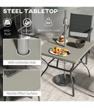 Outsunny Garden Dining Table w/ Umbrella Hole, Dining Table for 4, Grey