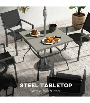Outsunny Garden Dining Table w/ Umbrella Hole, Dining Table for 4, Grey