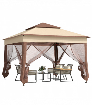 Outsunny Garden Folding Tent Heavy Duty Pop Up Gazebo for Party Khaki