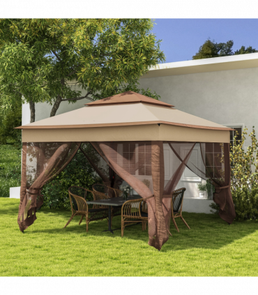 Outsunny Garden Folding Tent Heavy Duty Pop Up Gazebo for Party Khaki