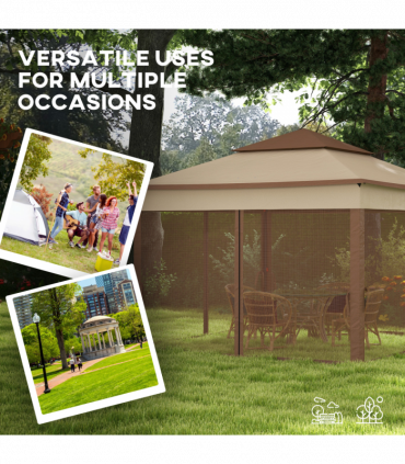 Outsunny Garden Folding Tent Heavy Duty Pop Up Gazebo for Party Khaki