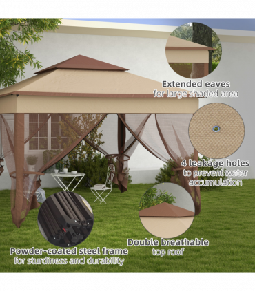 Outsunny Garden Folding Tent Heavy Duty Pop Up Gazebo for Party Khaki