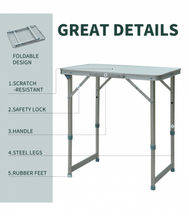 Outsunny Garden Outdoor Camping Aluminium Table Portable Folding Picnic Table