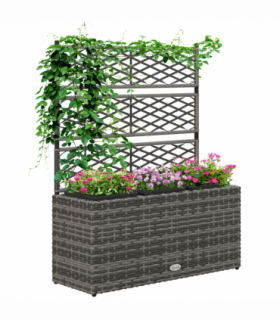 Outsunny Garden PE Rattan Planter Box w/ Trellis Flower Raised Bed, 84x30x107cm