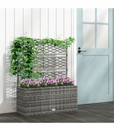 Outsunny Garden PE Rattan Planter Box w/ Trellis Flower Raised Bed, 84x30x107cm