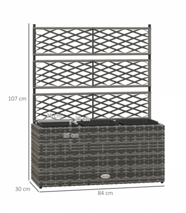Outsunny Garden PE Rattan Planter Box w/ Trellis Flower Raised Bed, 84x30x107cm