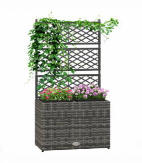 Outsunny Garden PE Rattan Planter Box with Trellis Flower Raised Bed 57x30x107cm
