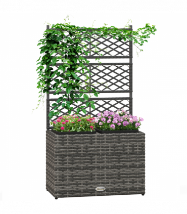 Outsunny Garden PE Rattan Planter Box with Trellis Flower Raised Bed 57x30x107cm