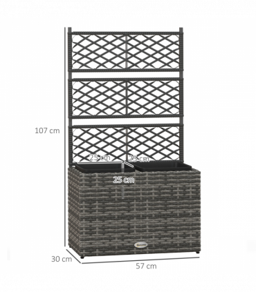 Outsunny Garden PE Rattan Planter Box with Trellis Flower Raised Bed 57x30x107cm