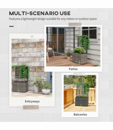 Outsunny Garden PE Rattan Planter Box with Trellis Flower Raised Bed 57x30x107cm