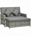 Outsunny Garden Rattan Furniture Set 2 Seater Patio Sun Lounger Daybed Sun Bed