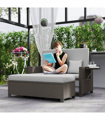 Outsunny Garden Rattan Furniture Set 2 Seater Patio Sun Lounger Daybed Sun Bed