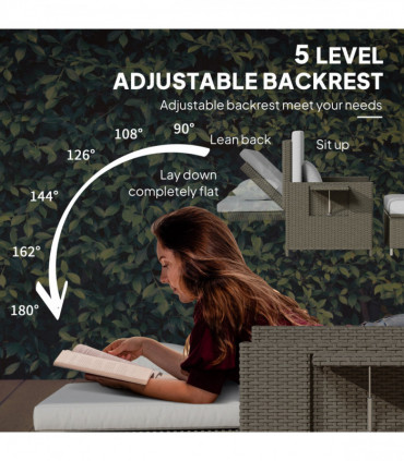Outsunny Garden Rattan Furniture Set 2 Seater Patio Sun Lounger Daybed Sun Bed