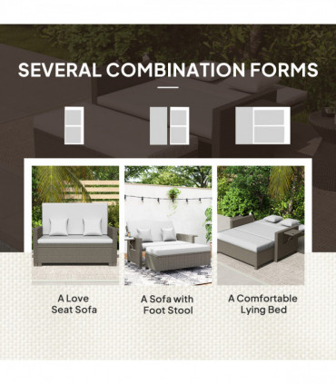 Outsunny Garden Rattan Furniture Set 2 Seater Patio Sun Lounger Daybed Sun Bed