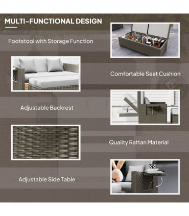 Outsunny Garden Rattan Furniture Set 2 Seater Patio Sun Lounger Daybed Sun Bed