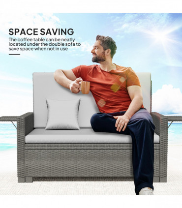 Outsunny Garden Rattan Furniture Set 2 Seater Patio Sun Lounger Daybed Sun Bed