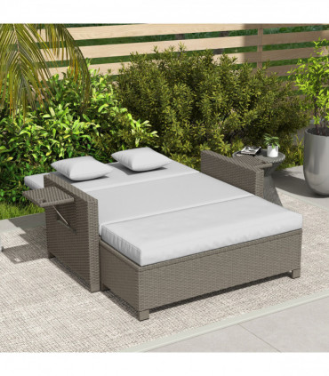 Outsunny Garden Rattan Furniture Set 2 Seater Patio Sun Lounger Daybed Sun Bed