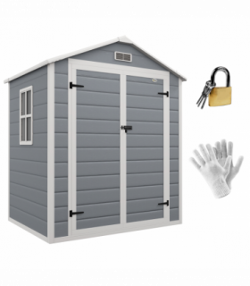 Outsunny Garden Shed 6'x4.5' Plastic Tool Storage House w/ Lockable Double Doors