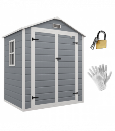 Outsunny Garden Shed 6'x4.5' Plastic Tool Storage House w/ Lockable Double Doors