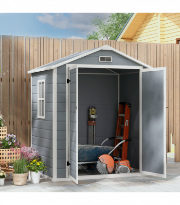 Outsunny Garden Shed 6'x4.5' Plastic Tool Storage House w/ Lockable Double Doors