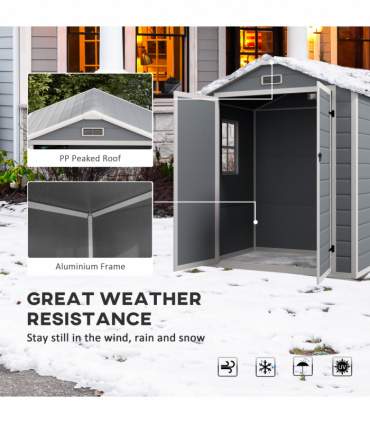Outsunny Garden Shed 6'x4.5' Plastic Tool Storage House w/ Lockable Double Doors