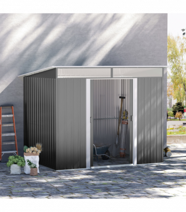 Outsunny Garden Shed Outdoor Storage Tool Organizer w/ Double Sliding Door Grey
