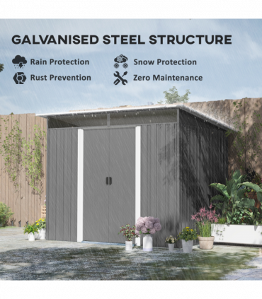 Outsunny Garden Shed Outdoor Storage Tool Organizer w/ Double Sliding Door Grey