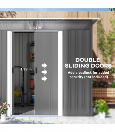 Outsunny Garden Shed Outdoor Storage Tool Organizer w/ Double Sliding Door Grey