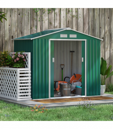 Outsunny Garden Shed Storage Unit w/Locking Door Floor Foundation Vent Green