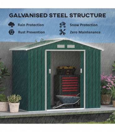 Outsunny Garden Shed Storage Unit w/Locking Door Floor Foundation Vent Green