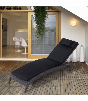 Outsunny Garden Sun Lounger Chair Cushion Reclining Relaxer Indoor Outdoor Black