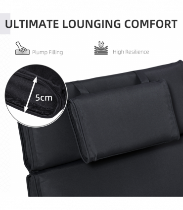Outsunny Garden Sun Lounger Chair Cushion Reclining Relaxer Indoor Outdoor Black