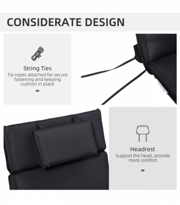 Outsunny Garden Sun Lounger Chair Cushion Reclining Relaxer Indoor Outdoor Black