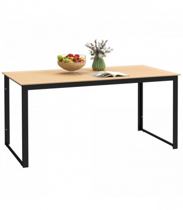 Outsunny Garden Table for 6 People with Slatted Table Top, Metal Frame, Teak