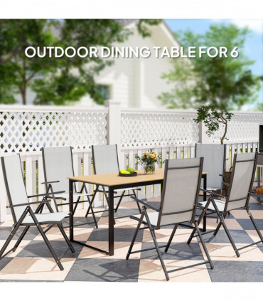 Outsunny Garden Table for 6 People with Slatted Table Top, Metal Frame, Teak