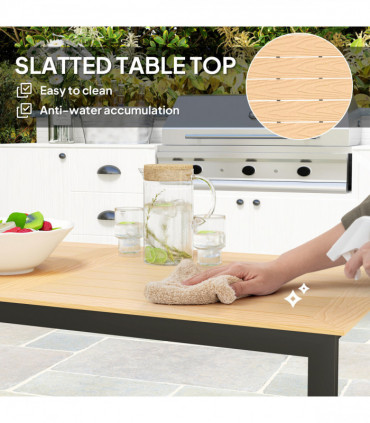 Outsunny Garden Table for 6 People with Slatted Table Top, Metal Frame, Teak