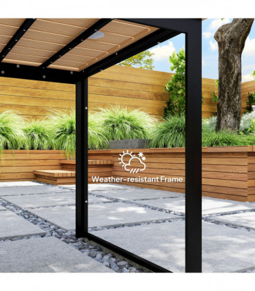 Outsunny Garden Table for 6 People with Slatted Table Top, Metal Frame, Teak