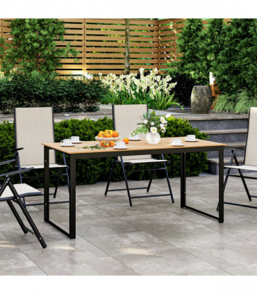 Outsunny Garden Table for 6 People with Slatted Table Top, Metal Frame, Teak